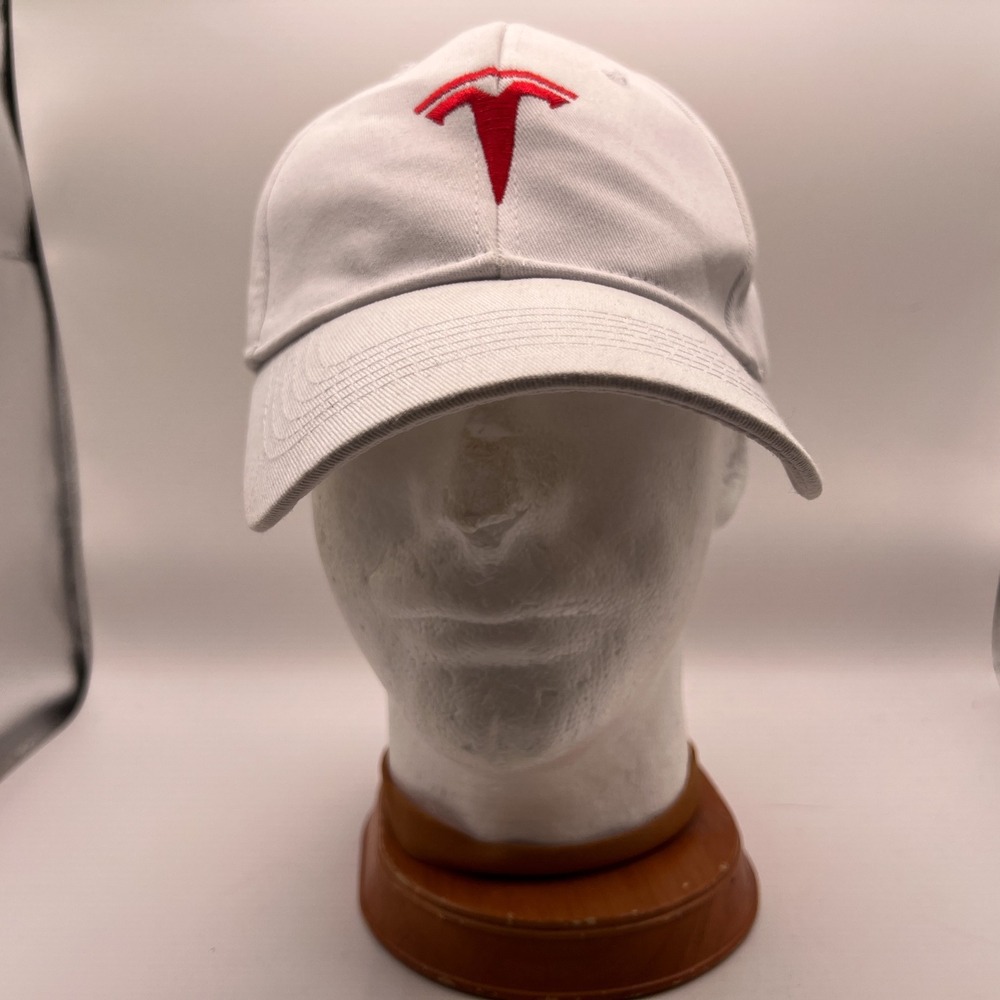 Tesla Baseball Cap White Red Embroidered Logo Adjustable Cotton Hat - Picture 2 of 9